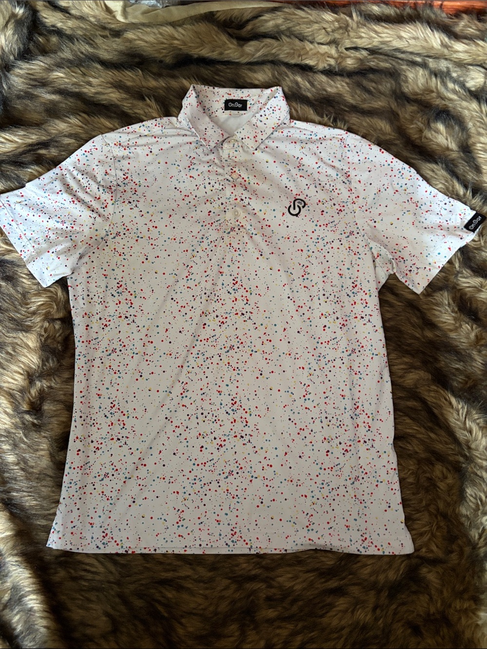 On Par Golf Polo Shirt Men’s M Performance Short Sleeve Paint Splatter